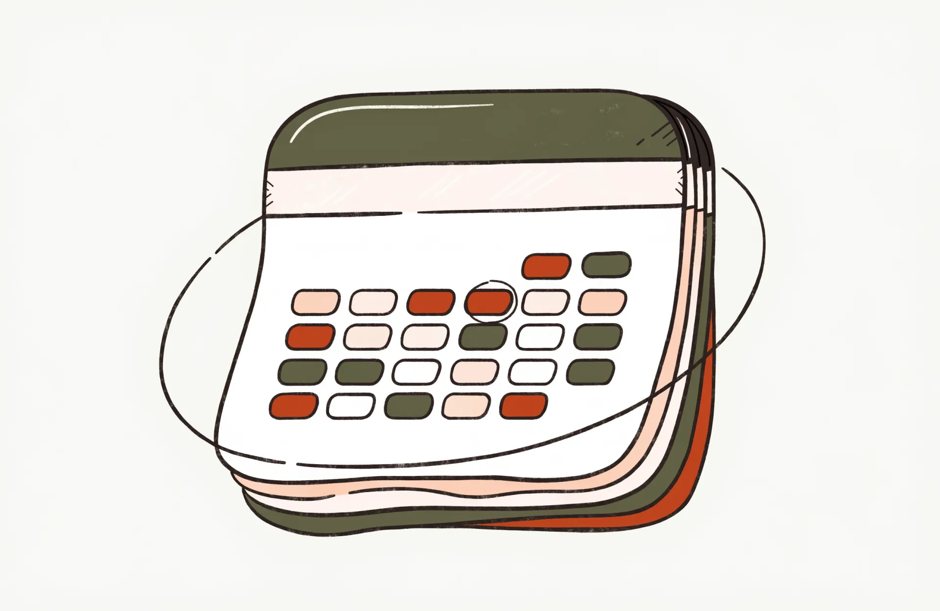 Illustration of a calendar with a single circled date and a circular arrow